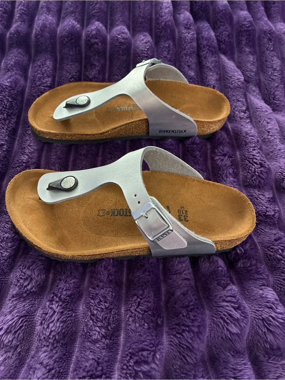 Birkenstock Silver T-Strap Kids Sandals